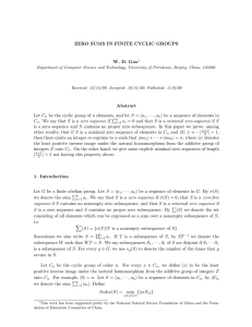 ZERO SUMS IN FINITE CYCLIC GROUPS W. D. Gao