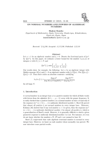 INTEGERS 10 (2010), 31-64 #A05 ON NORMAL NUMBERS AND POWERS OF ALGEBRAIC NUMBERS