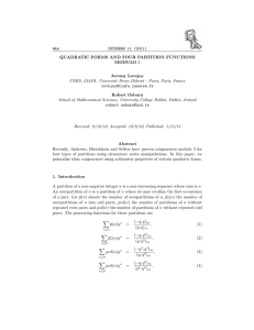 INTEGERS 11 (2011) #A4 QUADRATIC FORMS AND FOUR PARTITION FUNCTIONS MODULO 3