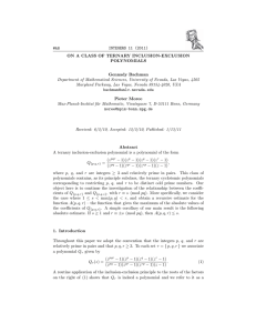 INTEGERS 11 (2011) #A8 ON A CLASS OF TERNARY INCLUSION-EXCLUSION POLYNOMIALS