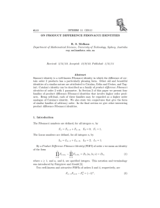 #L10 INTEGERS 11 (2011) ON PRODUCT DIFFERENCE FIBONACCI IDENTITIES R. S. Melham