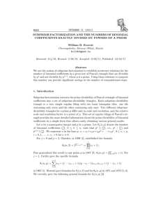 INTEGERS 11 (2011) #A63 SUBPRIME FACTORIZATION AND THE NUMBERS OF BINOMIAL