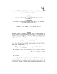 INTEGERS 12A (2012): John Selfridge Memorial Issue #A14 PRIME-PERFECT NUMBERS Paul Pollack