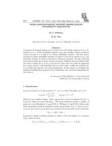 #A17 INTEGERS 12A (2012): John Selfridge Memorial Issue DIVISIBILITY SEQUENCES