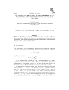 INTEGERS 13 (2013) #A10 ON DIVISIBILITY PROPERTIES OF SOME DIFFERENCES OF