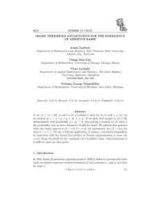 INTEGERS 13 (2013) #A14 SHARP THRESHOLD ASYMPTOTICS FOR THE EMERGENCE OF ADDITIVE BASES