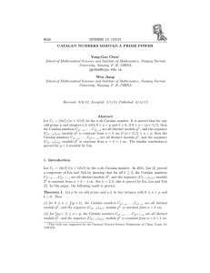 INTEGERS 13 (2013) #A36 CATALAN NUMBERS MODULO A PRIME POWER Yong-Gao Chen