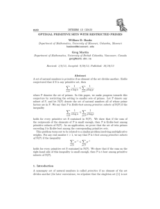 INTEGERS 13 (2013) #A69 OPTIMAL PRIMITIVE SETS WITH RESTRICTED PRIMES William D. Banks