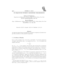 INTEGERS 13 (2013) #A73 ON SEQUENCES WITHOUT GEOMETRIC PROGRESSIONS Melvyn B. Nathanson