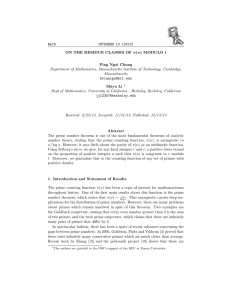 INTEGERS 13 (2013) #A79 ON THE RESIDUE CLASSES OF ⇡(n) MODULO t