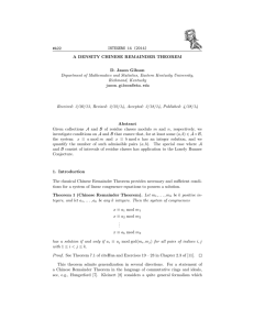 INTEGERS 14 (2014) #A22 A DENSITY CHINESE REMAINDER THEOREM D. Jason Gibson