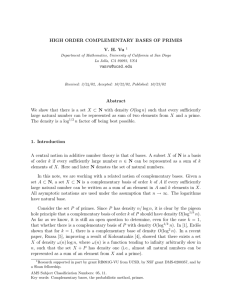 HIGH ORDER COMPLEMENTARY BASES OF PRIMES V. H. Vu