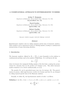 A COMBINATORIAL APPROACH TO HYPERHARMONIC NUMBERS Arthur T. Benjamin David Gaebler