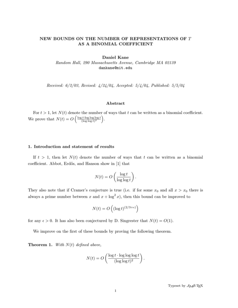 NEW BOUNDS ON THE NUMBER OF REPRESENTATIONS OF Daniel Kane