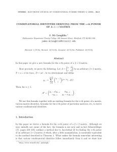 COMBINATORIAL IDENTITIES DERIVING FROM THE OF A J. Mc Laughlin ×