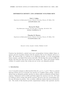 DIFFERENCE DENSITY AND APERIODIC SUM-FREE SETS Neil J. Calkin Steven R. Finch