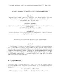 A NOTE ON LINEAR RECURRENT MAHLER NUMBERS Guy Barat