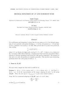 DECIMAL EXPANSION OF 1 Ankit Gupta B. Sury