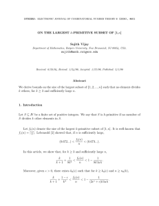 ON THE LARGEST k-PRIMITIVE SUBSET OF [1,n] Sujith Vijay