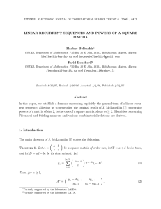 LINEAR RECURRENT SEQUENCES AND POWERS OF A SQUARE MATRIX Hac` ene Belbachir