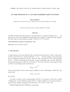 ON THE GROWTH OF A VAN DER WAERDEN-LIKE FUNCTION Ron Graham