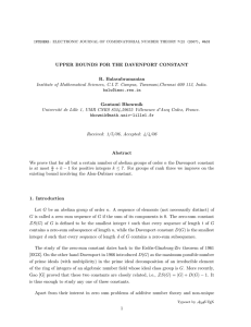 UPPER BOUNDS FOR THE DAVENPORT CONSTANT R. Balasubramanian