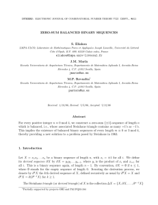 ZERO-SUM BALANCED BINARY SEQUENCES S. Eliahou