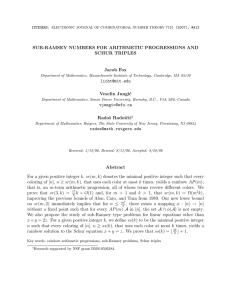 SUB-RAMSEY NUMBERS FOR ARITHMETIC PROGRESSIONS AND SCHUR TRIPLES Jacob Fox