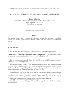 ON Z.-W. SUN’S DISJOINT CONGRUENCE CLASSES CONJECTURE Kevin O’Bryant