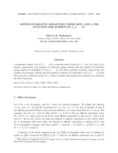 AFFINE INVARIANTS, RELATIVELY PRIME SETS, AND A PHI Melvyn B. Nathanson