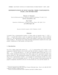 REPRESENTATIONS OF SPLIT GRAPHS, THEIR COMPLEMENTS, STARS, AND HYPERCUBES Darren A. Narayan