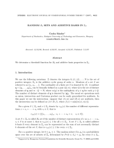 Z RANDOM B SETS AND ADDITIVE BASES IN Csaba S´