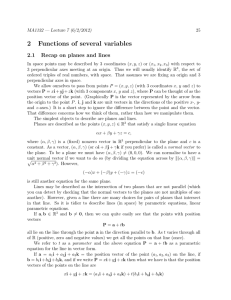 2 Functions of several variables 2.1 Recap on planes and lines