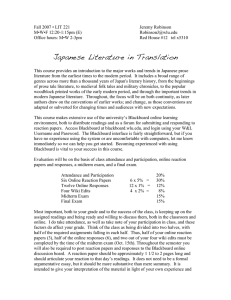 Fall 2007 • LIT 221  Jeremy Robinson M•W•F 12:20-1:15pm (E)