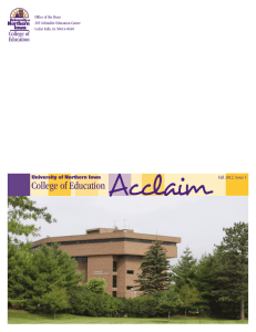 Acclaim College of Education University of Northern Iowa Fall 2012, Issue 5