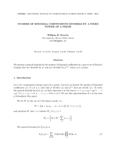NUMBER OF BINOMIAL COEFFICIENTS DIVISIBLE BY A FIXED William B. Everett