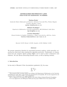 GENERALIZED RECIPROCITY LAWS FOR SUMS OF HARMONIC NUMBERS Markus Kuba