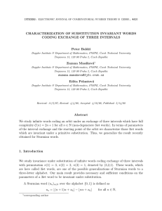 CHARACTERIZATION OF SUBSTITUTION INVARIANT WORDS CODING EXCHANGE OF THREE INTERVALS Peter Bal´ aˇ