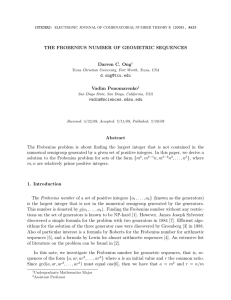 THE FROBENIUS NUMBER OF GEOMETRIC SEQUENCES Darren C. Ong  Vadim Ponomarenko