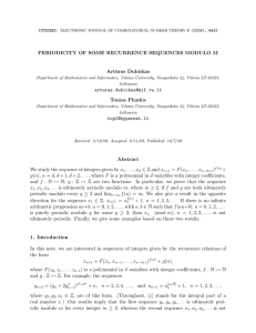 PERIODICITY OF SOME RECURRENCE SEQUENCES MODULO M Art¯ uras Dubickas