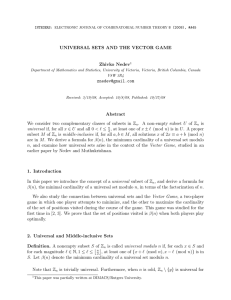 UNIVERSAL SETS AND THE VECTOR GAME Zhivko Nedev
