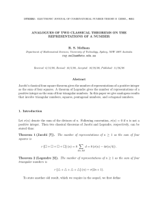 ANALOGUES OF TWO CLASSICAL THEOREMS ON THE REPRESENTATIONS OF A NUMBER