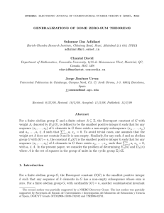 GENERALIZATIONS OF SOME ZERO-SUM THEOREMS Sukumar Das Adhikari  Chantal David