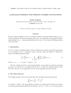 LAGRANGE INVERSION AND STIRLING NUMBER CONVOLUTIONS Robin Chapman