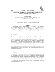 INTEGERS 9 (2009), 107-116 #A09 SYMMETRIC NUMERICAL SEMIGROUPS GENERATED BY