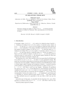 #A28 INTEGERS 9 (2009), 343-352 ON RELATIVELY PRIME SETS Mohamed Ayad