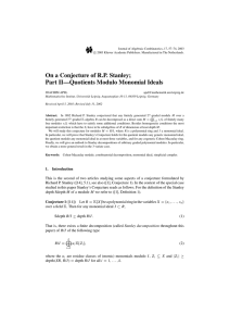 On a Conjecture of R.P. Stanley; Part II—Quotients Modulo Monomial Ideals