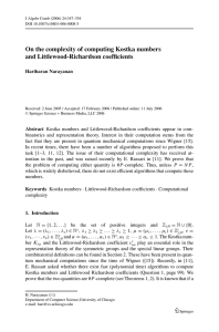 On the complexity of computing Kostka numbers and Littlewood-Richardson coefficients Hariharan Narayanan