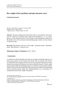 Bar weights of bar partitions and spin character zeros Christine Bessenrodt