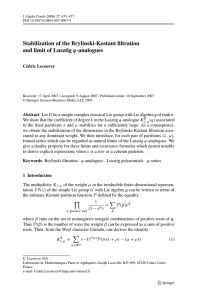 Stabilization of the Brylinski-Kostant filtration q Cédric Lecouvey